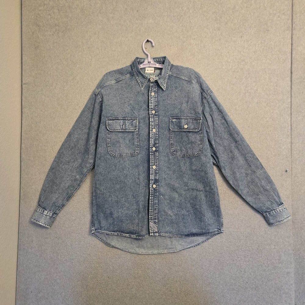 VINTAGE Levi's Men Button Up Shirt L Blue Denim Long Sleeve Work